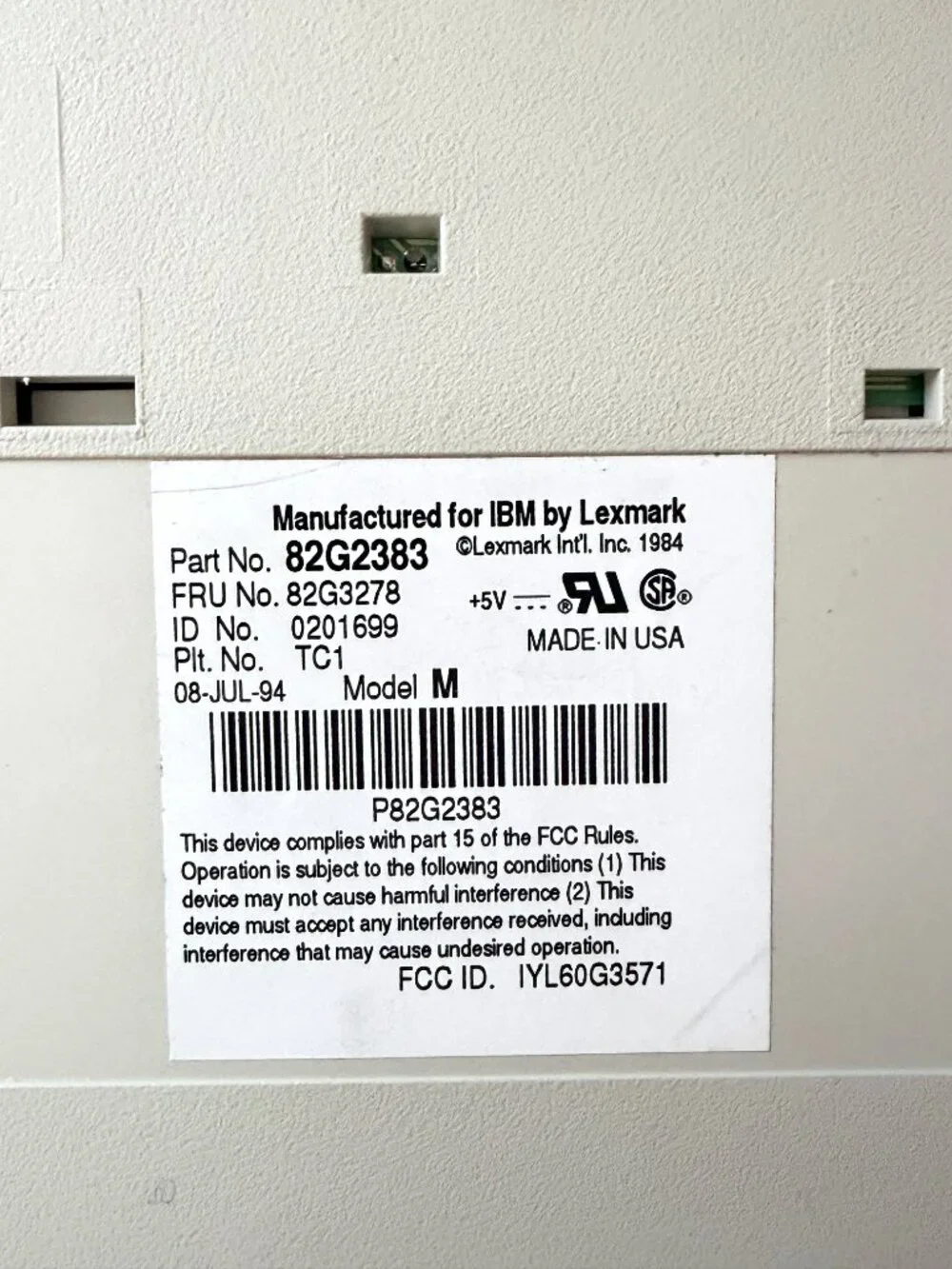 IBM model M (82G2383) Manufactured by Lexmark 08-JUL-94, Wired with Adapter